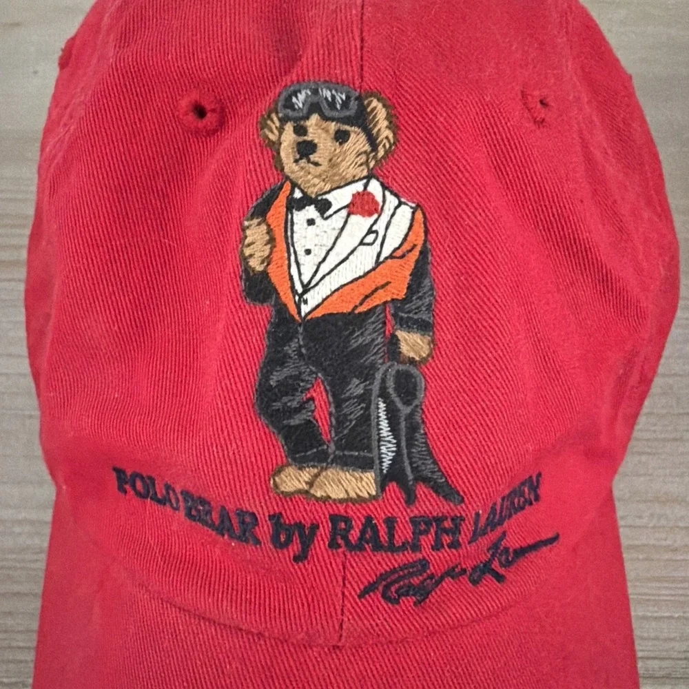 Polo Ralph Lauren Polo Bear Twill Ball Cap Red Tuxedo Bear Scuba Adjustable Hat
